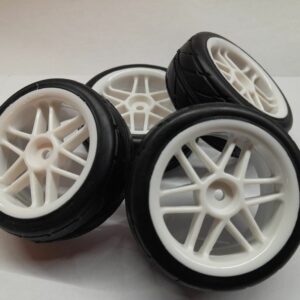 Roues complètes "12 batons blanc" avec pneus slick pour Nikko Super Evolution 1/10