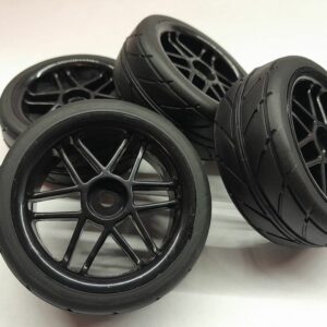 Roues complètes "12 batons noires" avec pneus slick pour Nikko Super Evolution 1/10