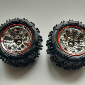 Roues avant avec jantes à liseré rouge et fusées pour Nikko Turbo Panther X2 Elite
