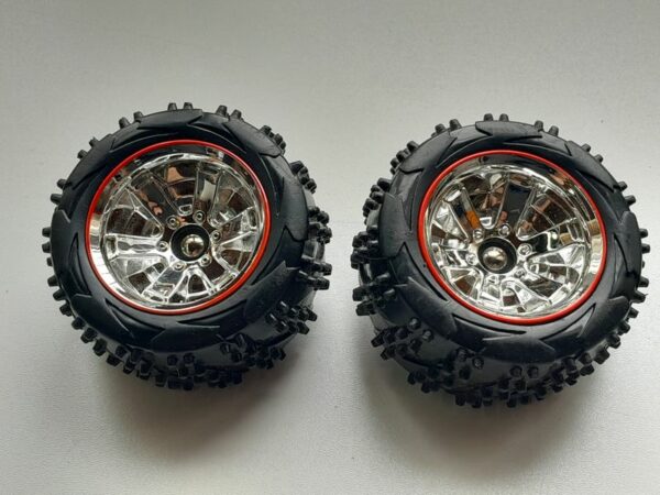 Roues avant avec jantes à liseré rouge et fusées pour Nikko Turbo Panther X2 Elite